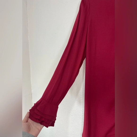 Soft Surroundings Moroccan Red Poet Button Up Blouse Ruffle Sleeve Women’s Small - Picture 6 of 13
